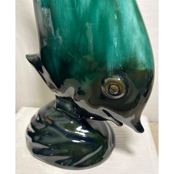 Evangeline Pottery Angel Fish Figure Black Green Drip Glaze 11.75" MCM Stunning - Picture 5 of 11